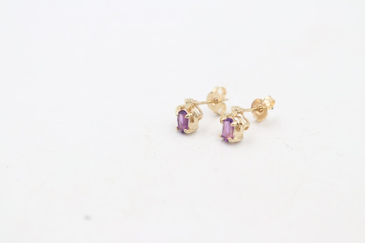 9ct Gold Genuine Amethyst Stud Earrings