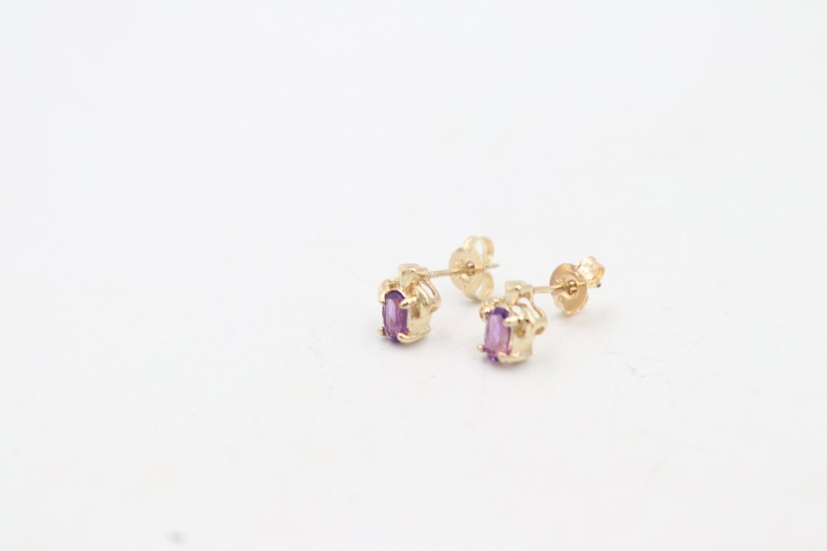 9ct Gold Genuine Amethyst Stud Earrings
