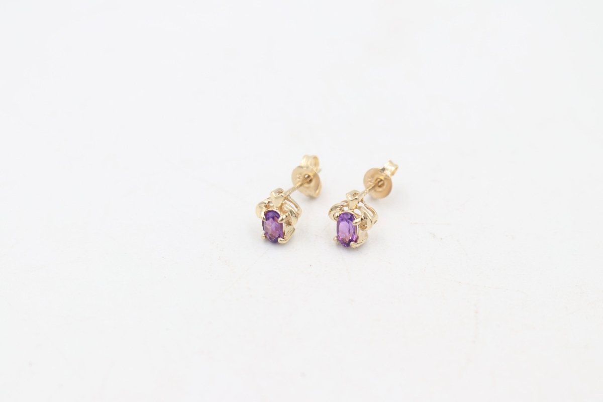 9ct Gold Genuine Amethyst Stud Earrings