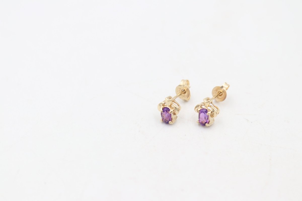 9ct Gold Genuine Amethyst Stud Earrings