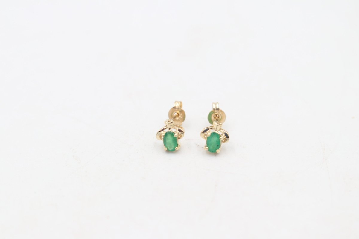 9ct Gold Genuine Emerald Stud Earrings