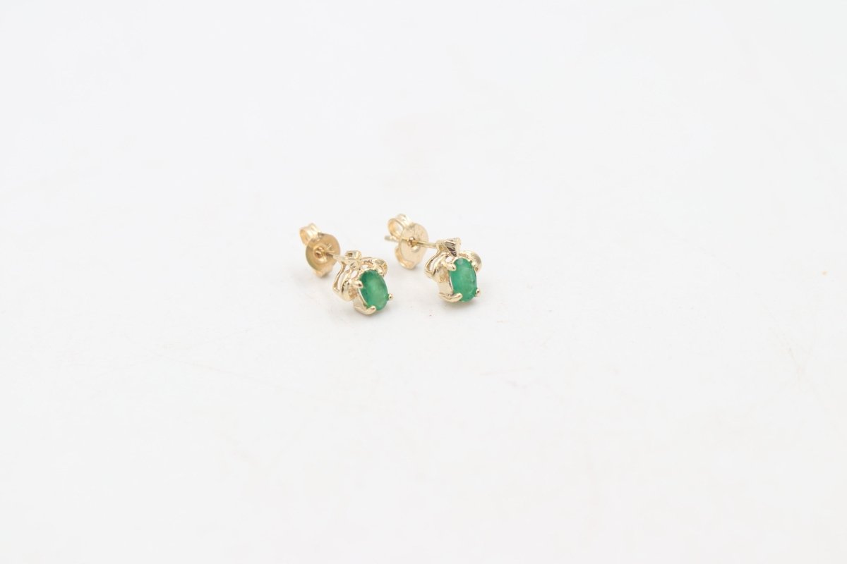 9ct Gold Genuine Emerald Stud Earrings