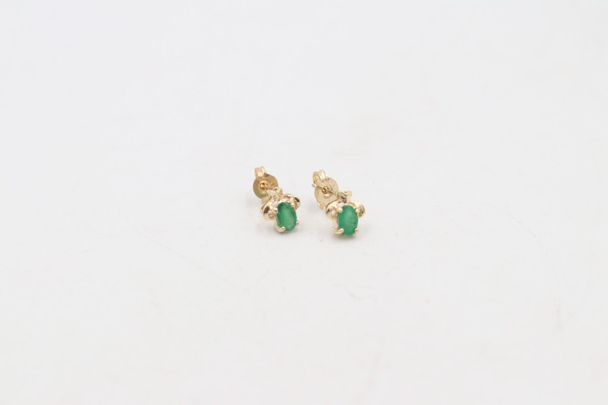 9ct Gold Genuine Emerald Stud Earrings