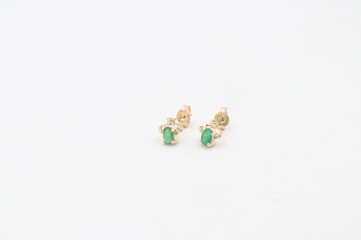 9ct Gold Genuine Emerald Stud Earrings