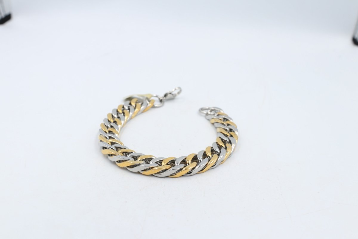 Gold Plated & Stainelss Steel Heavy Curb link Bracelet 23cm GP07