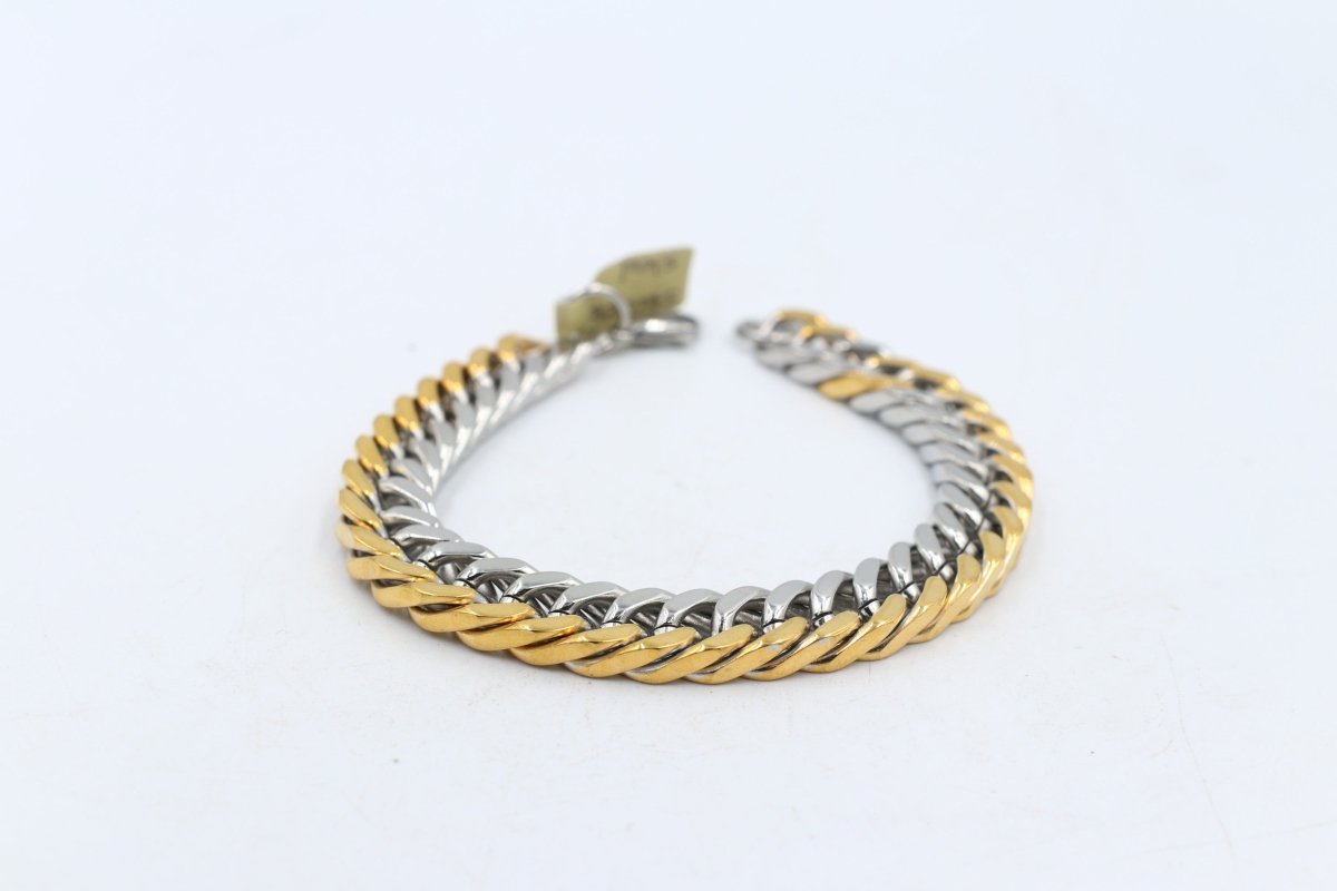 Gold Plated & Stainelss Steel Heavy Curb link Bracelet 23cm GP08