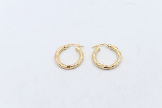 9ct Gold  Tiger stripe Hoop Earrings
