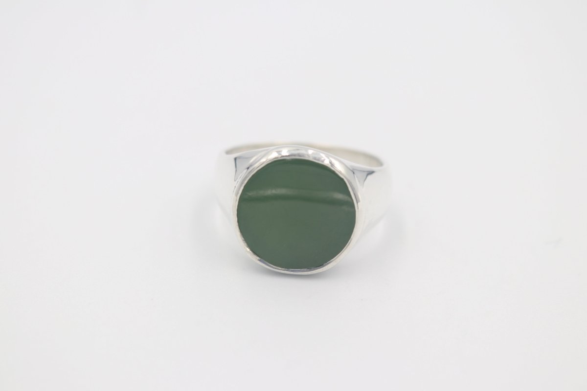 Stg Silver Mens Greenstone set Ring 476ALX