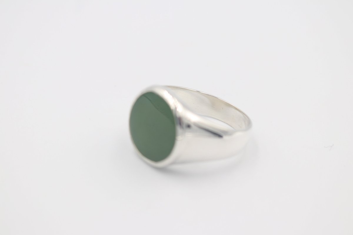 Stg Silver Mens Greenstone set Ring 476ALX