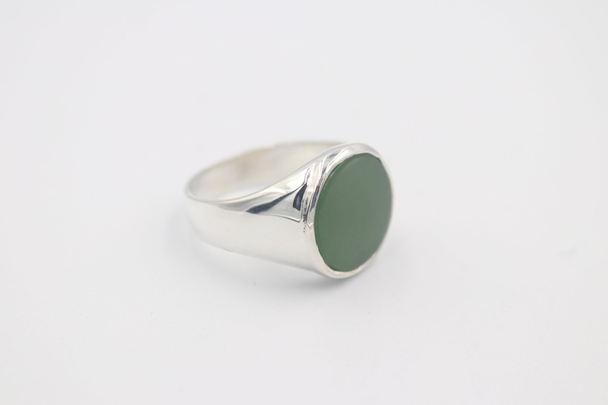 Stg Silver Mens Greenstone set Ring 476ALX