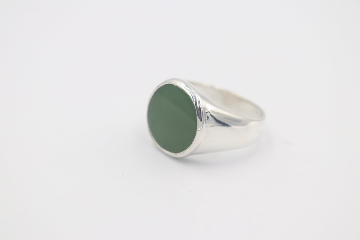 Stg Silver Mens Greenstone set Ring 476ALX