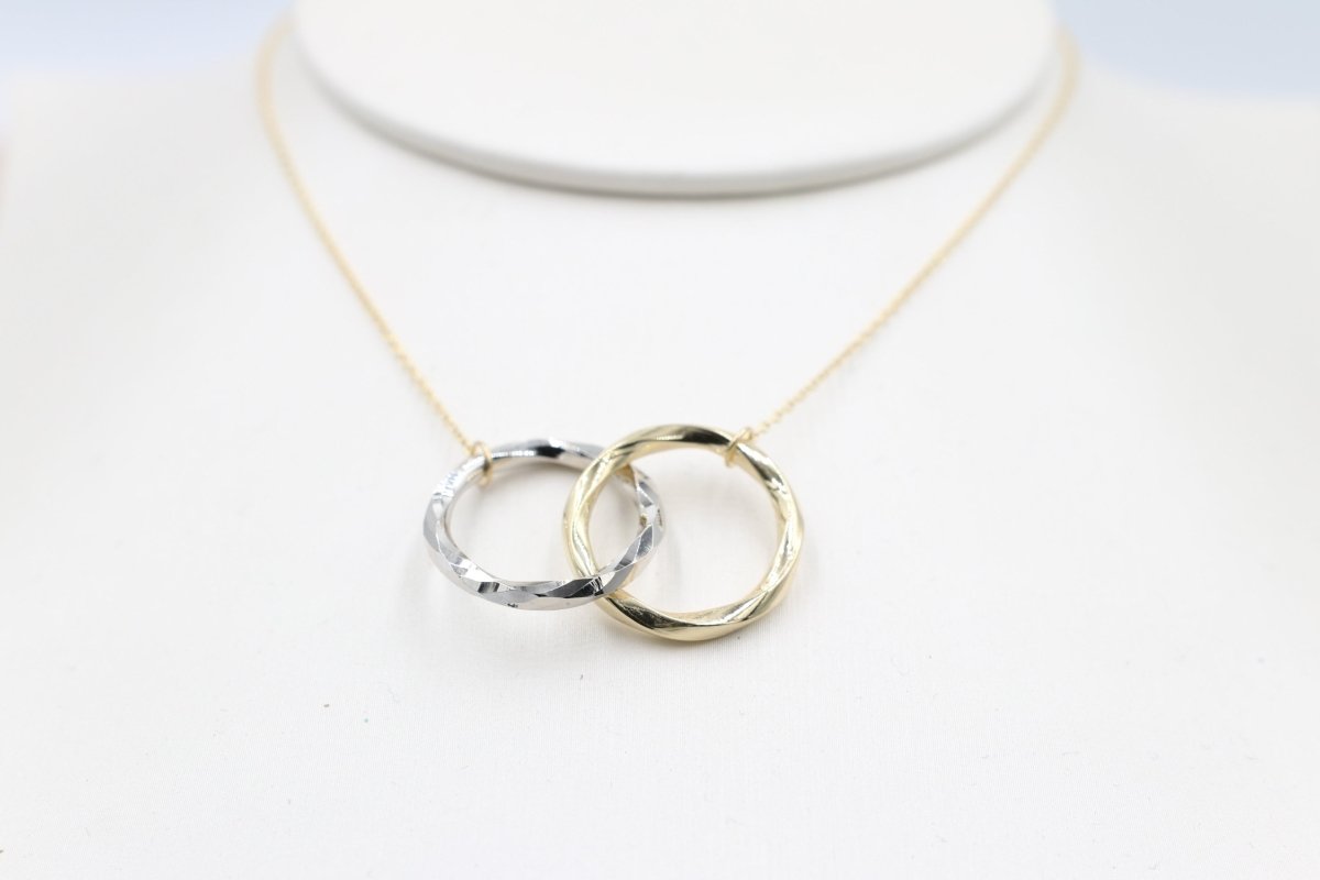9ct Gold Two tone Double ring Pendent with 9ct Gold Chain