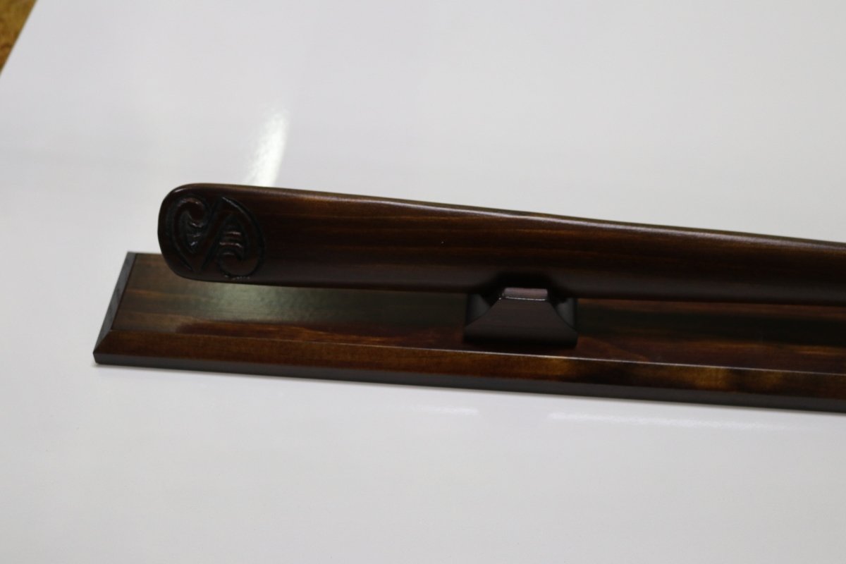 New Zealand Wood and Greenstone Taiaha with base WSSJ20T