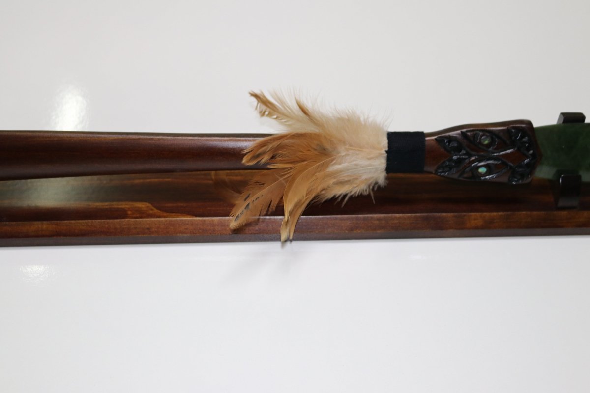 New Zealand Wood and Greenstone Taiaha with base WSSJ20T