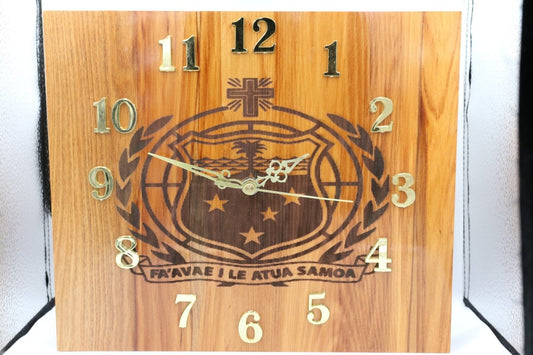 Solid RIMU Wood Samoan Emblem Clock