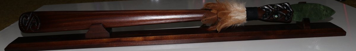 New Zealand Wood and Greenstone Taiaha with base WSSJ20T