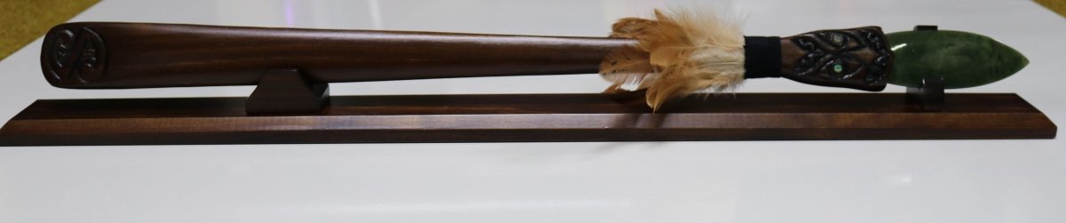 New Zealand Wood and Greenstone Taiaha with base WSSJ20T