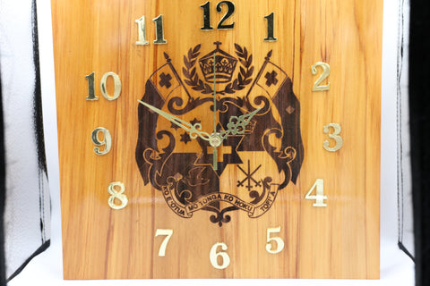 Solid RIMU Wood Tongan Emblem Clock