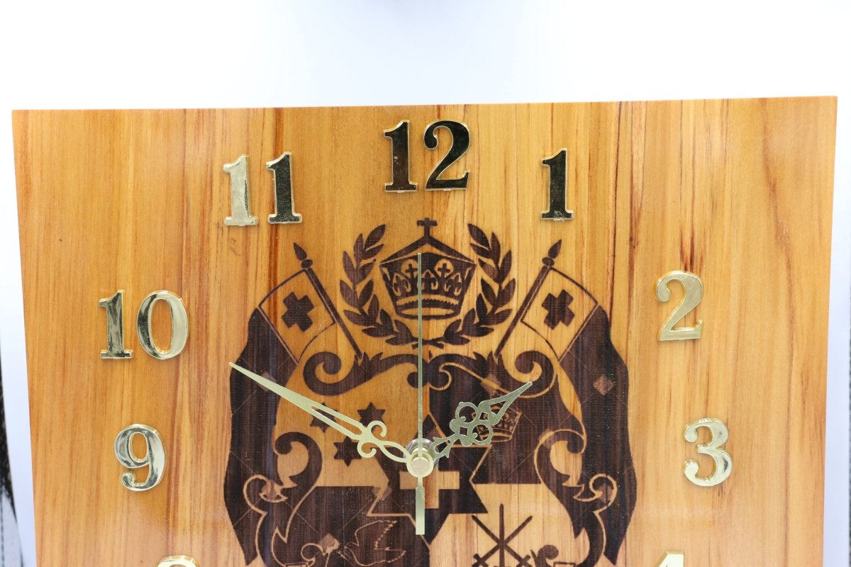 Solid RIMU Wood Tongan Emblem Clock