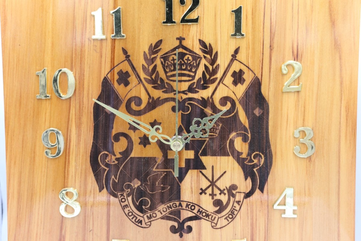 Solid RIMU Wood Tongan Emblem Clock