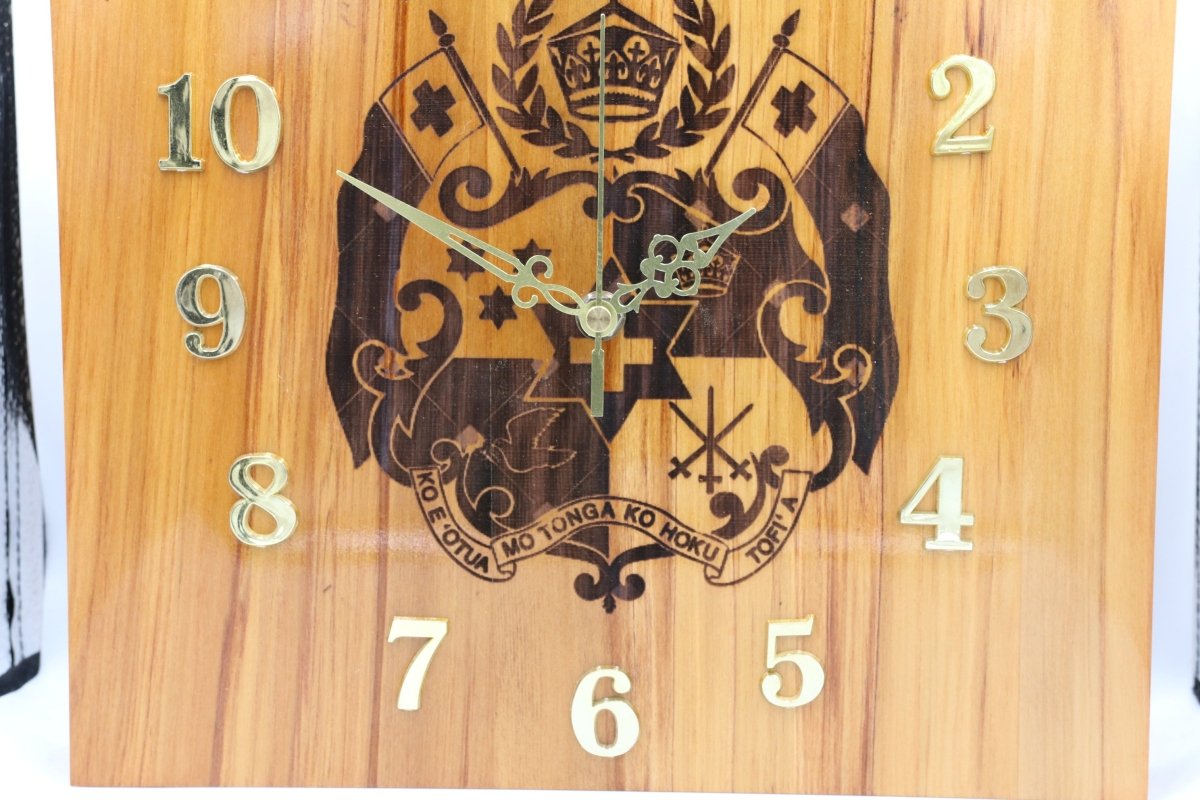 Solid RIMU Wood Tongan Emblem Clock