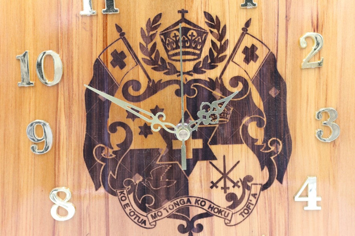 Solid RIMU Wood Tongan Emblem Clock