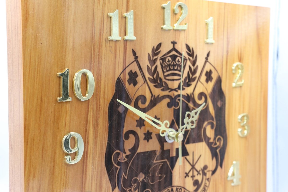 Solid RIMU Wood Tongan Emblem Clock