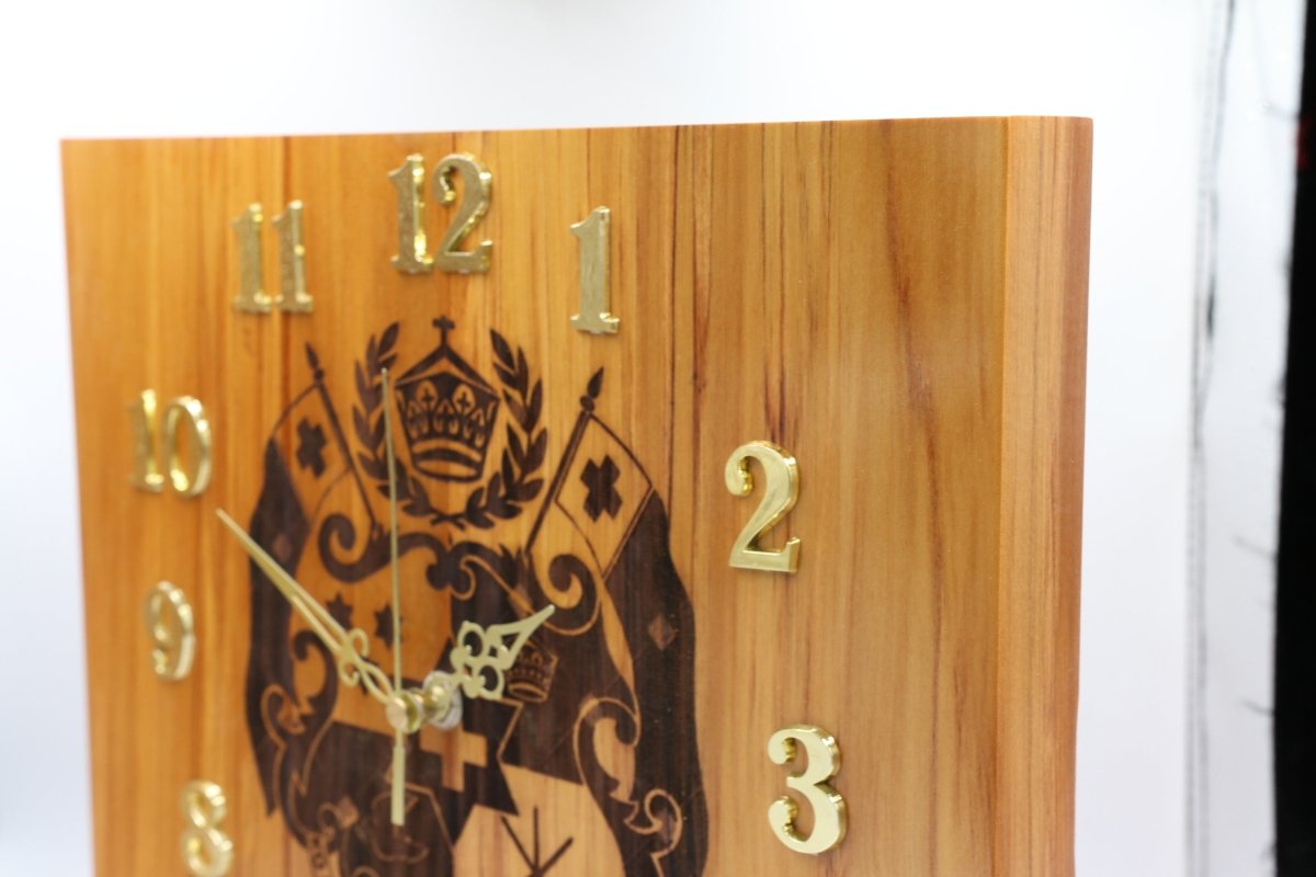 Solid RIMU Wood Tongan Emblem Clock