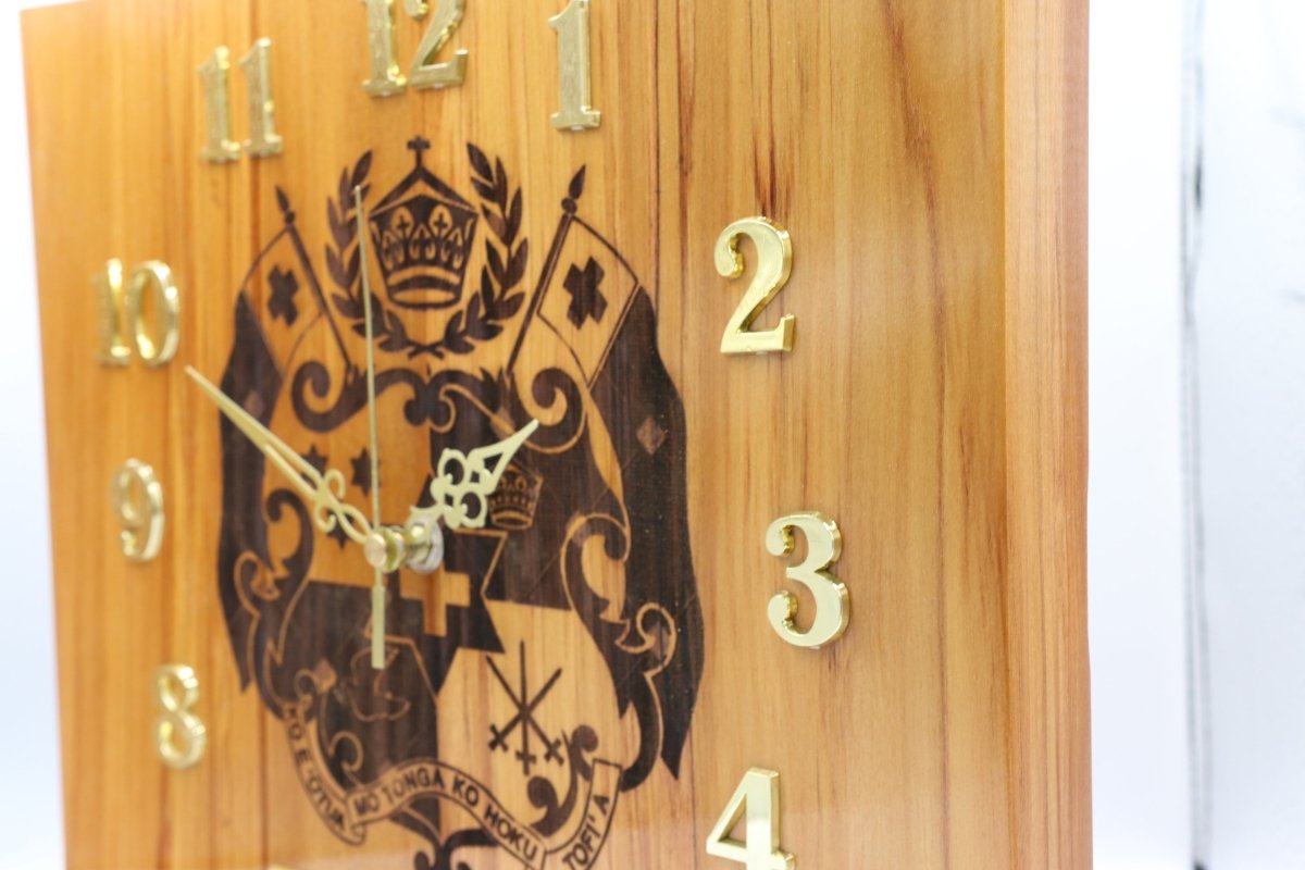 Solid RIMU Wood Tongan Emblem Clock