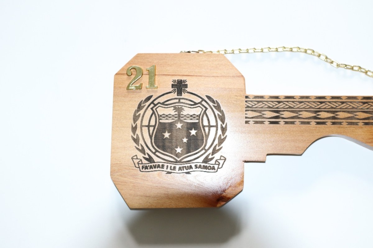 21st Key Samoan Emblem Key in NZ Rimu Wood