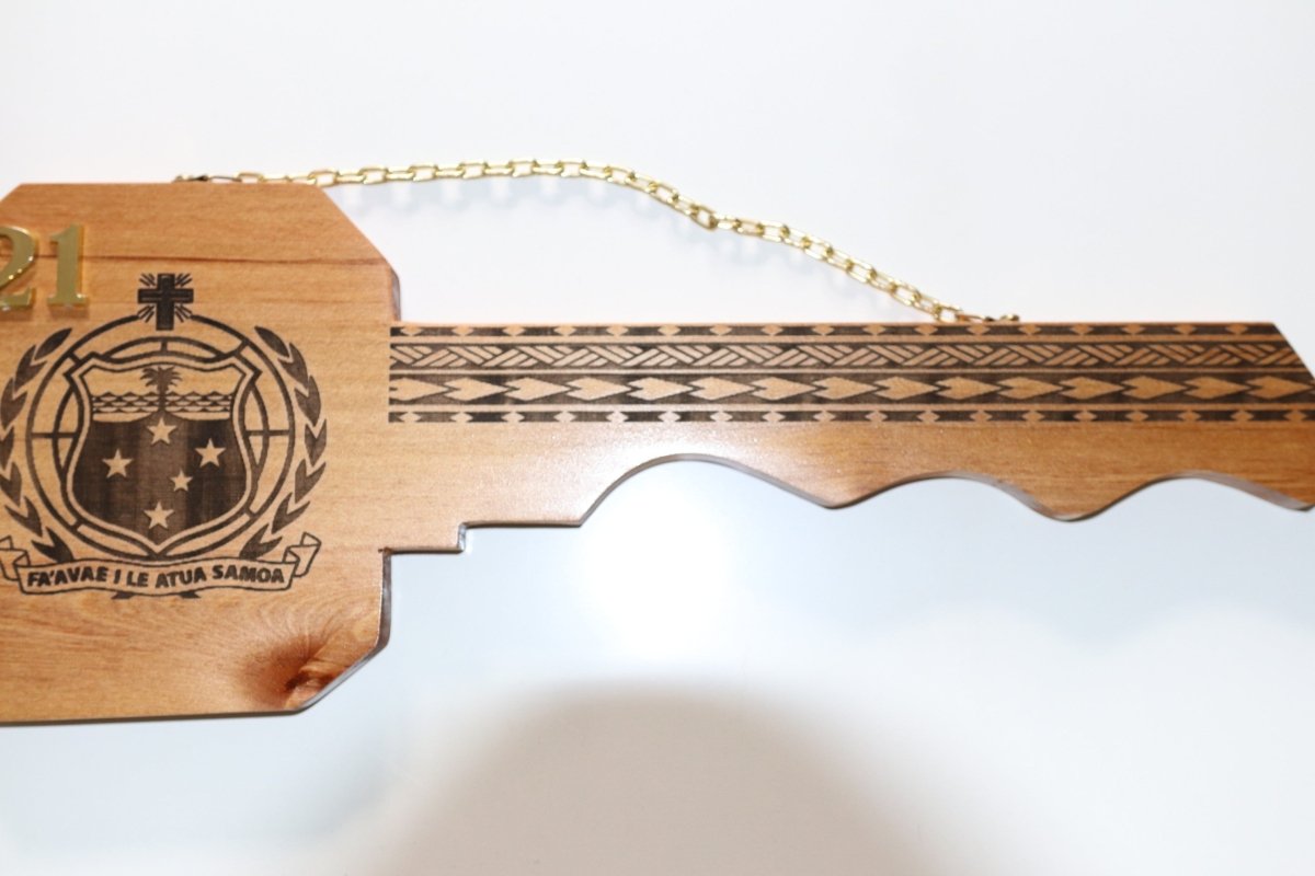 21st Key Samoan Emblem Key in NZ Rimu Wood