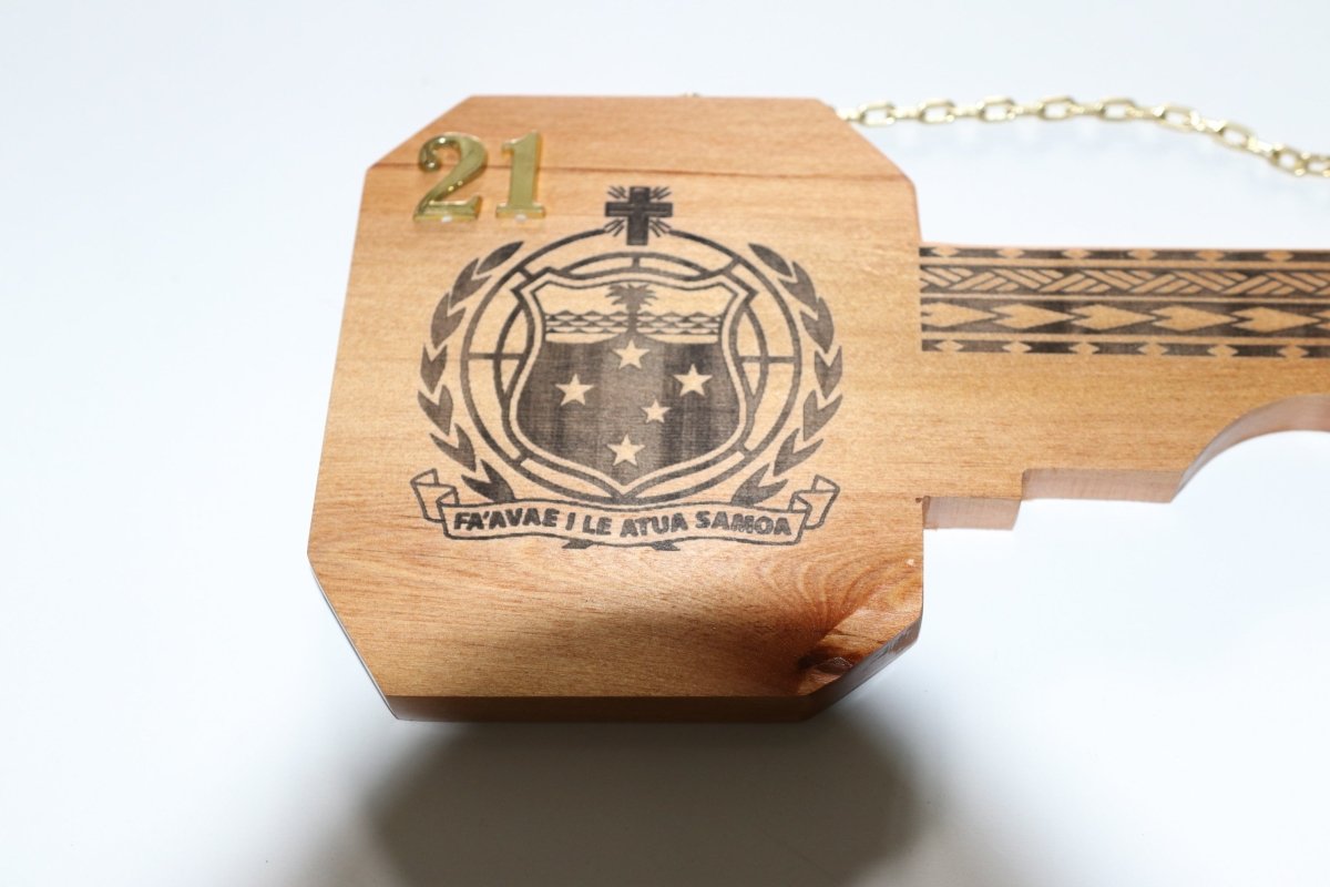 21st Key Samoan Emblem Key in NZ Rimu Wood