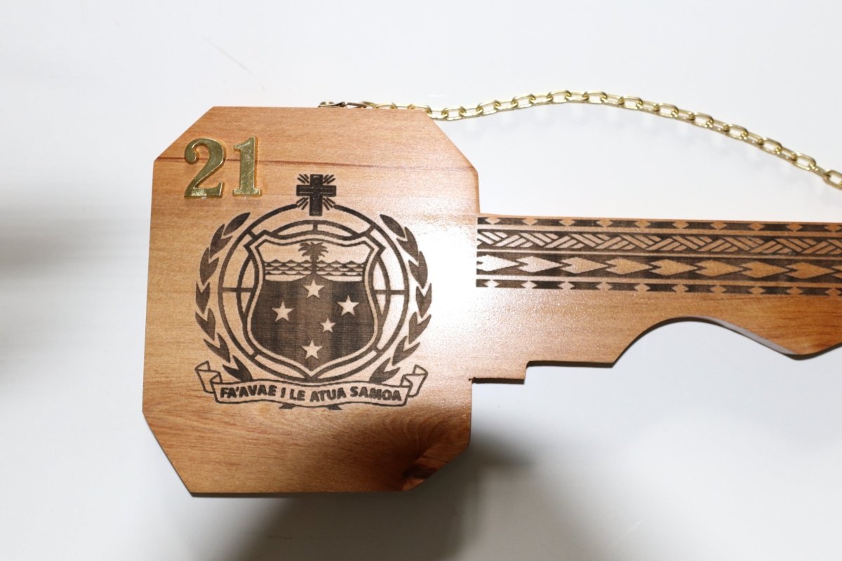 21st Key Samoan Emblem Key in NZ Rimu Wood
