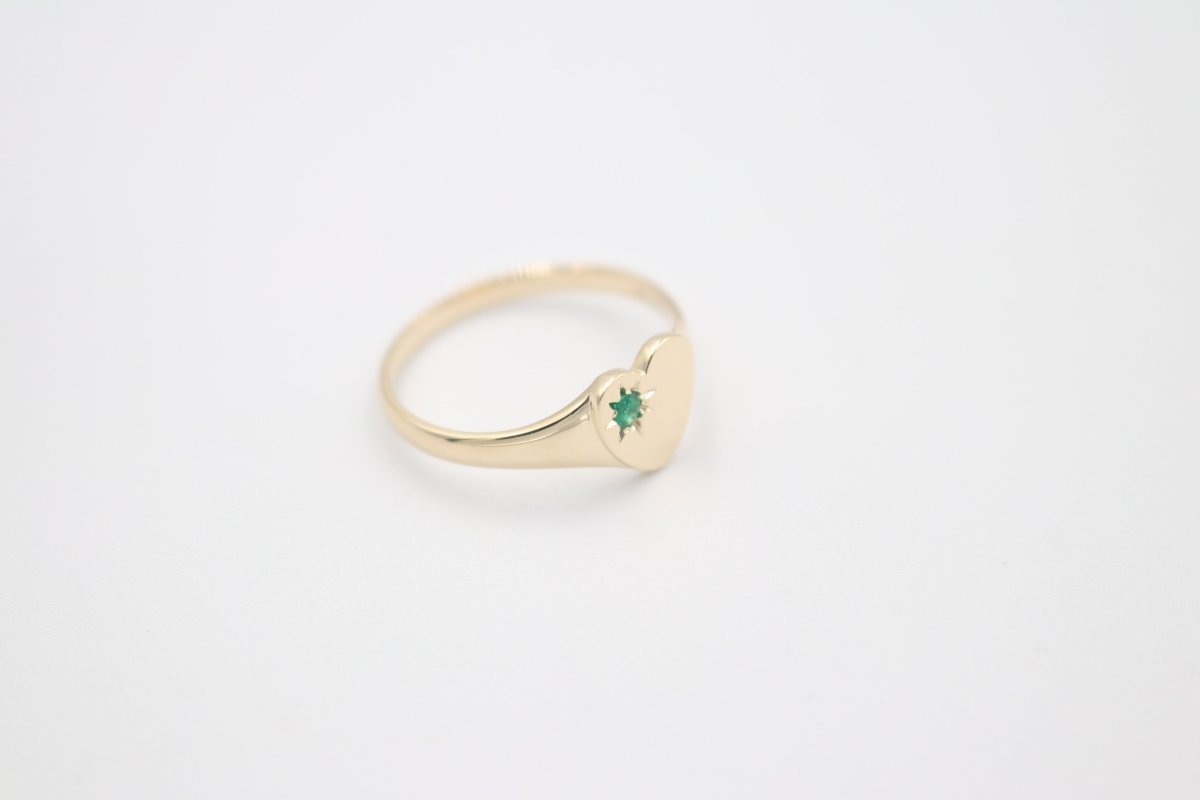 9ct Gold Girls Signet Ring with Emerald