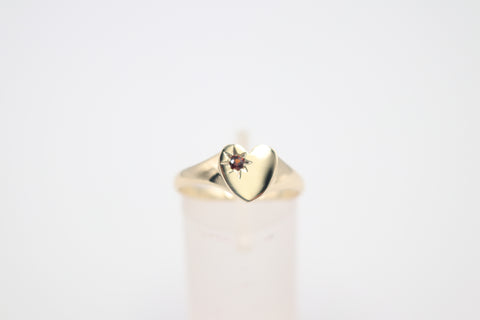 9ct Gold Girls Signet Ring with Garnet