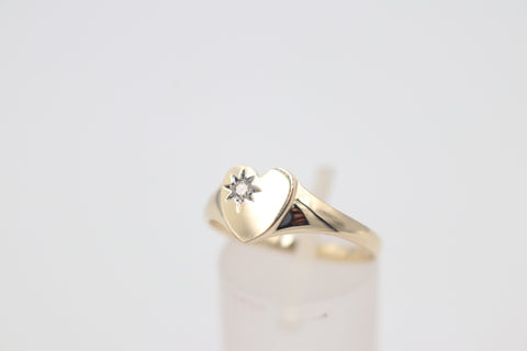 9ct Gold Girls Signet Ring with Diamond