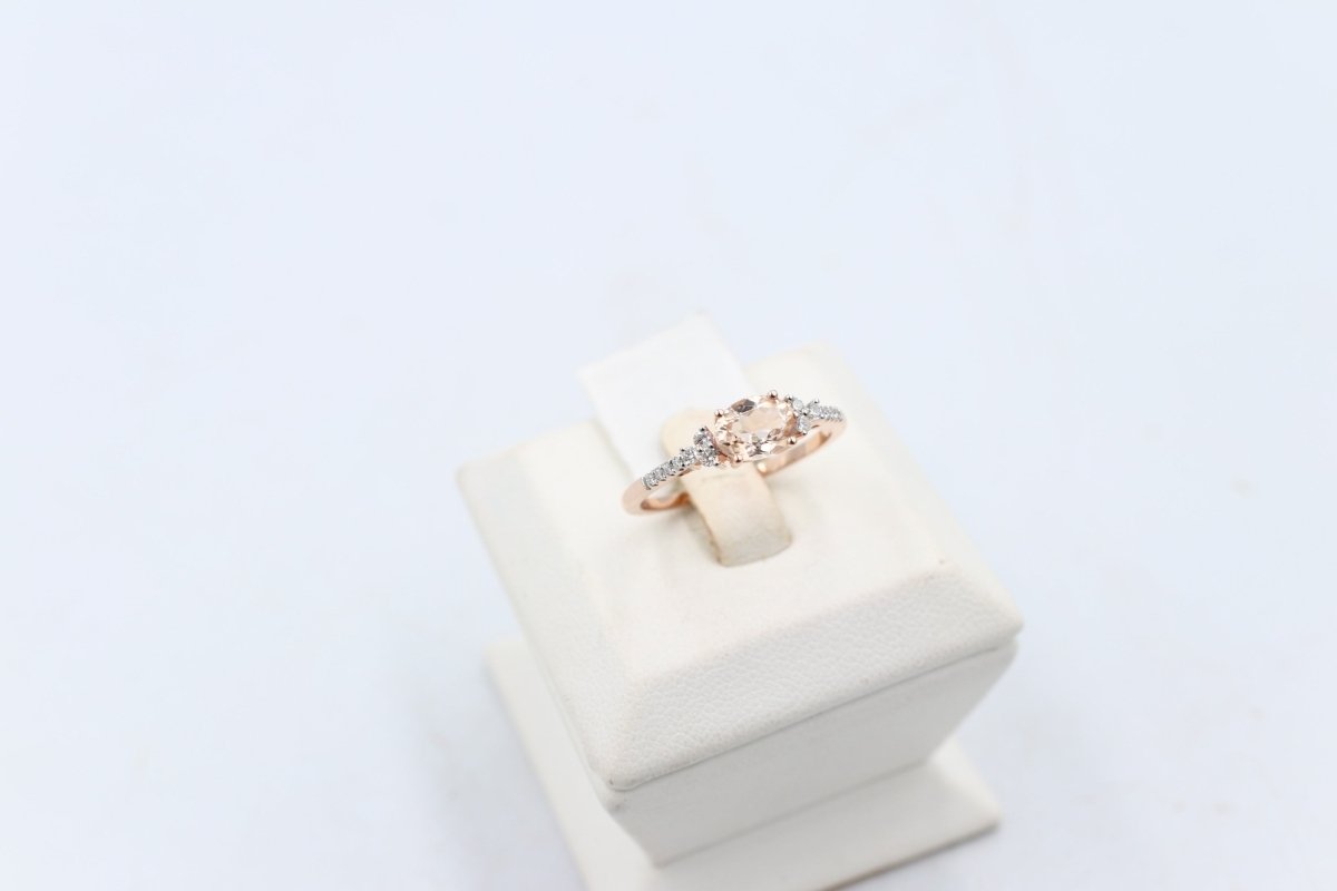 9ct Rose Gold Genuine Morganite & Diamond Ring
