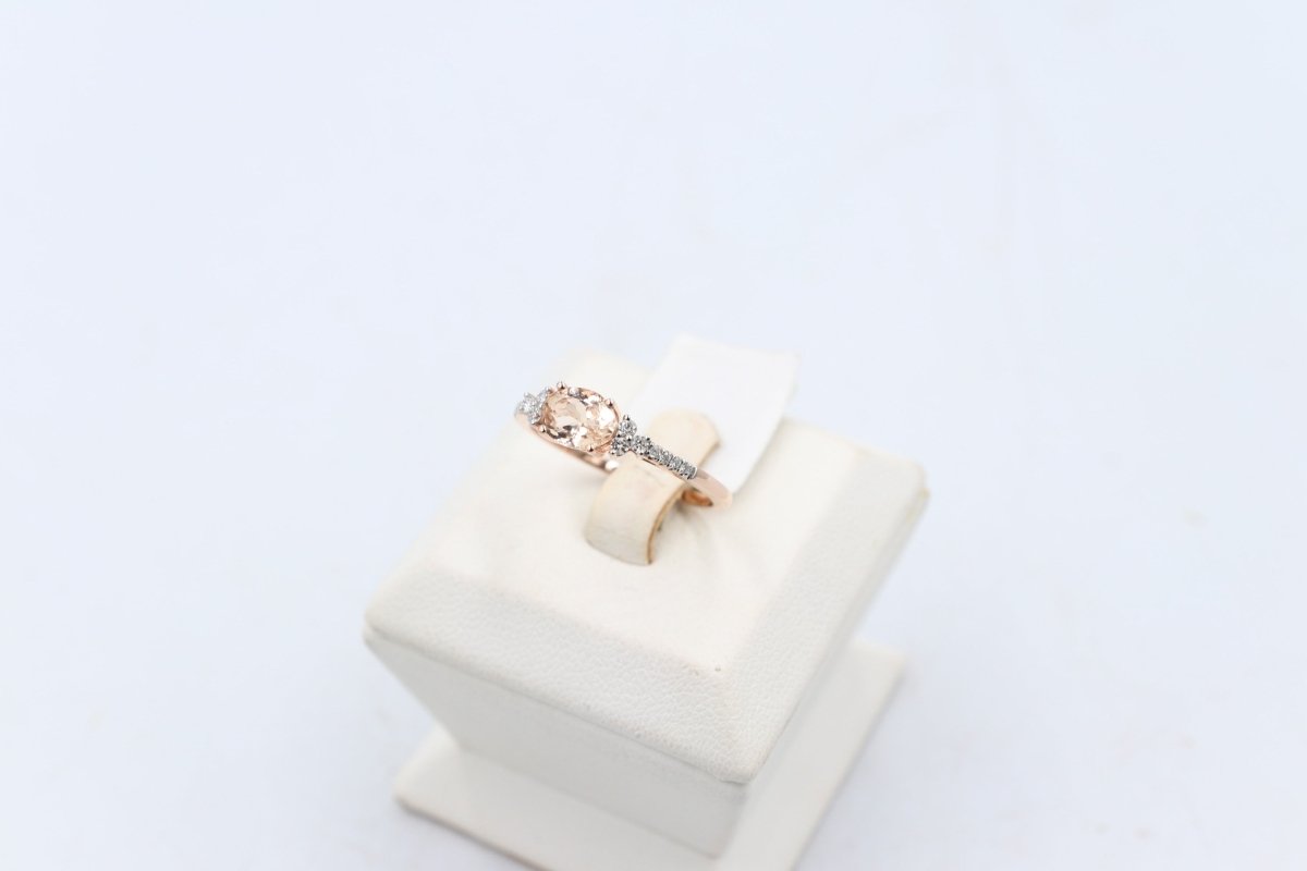 9ct Rose Gold Genuine Morganite & Diamond Ring