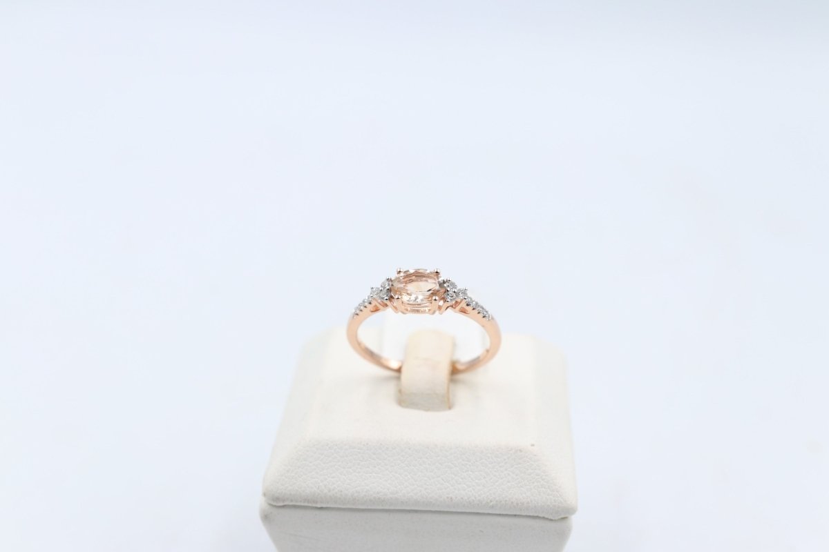 9ct Rose Gold Genuine Morganite & Diamond Ring