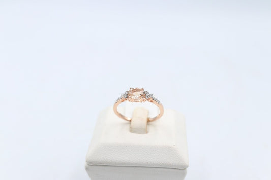 9ct Rose Gold Genuine Morganite & Diamond Ring