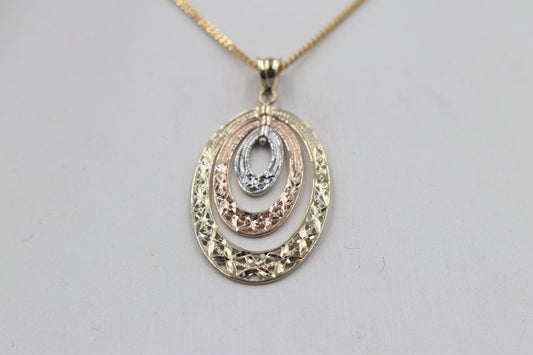 9ct Gold Tricolor Fancy Oval Drop Pendent