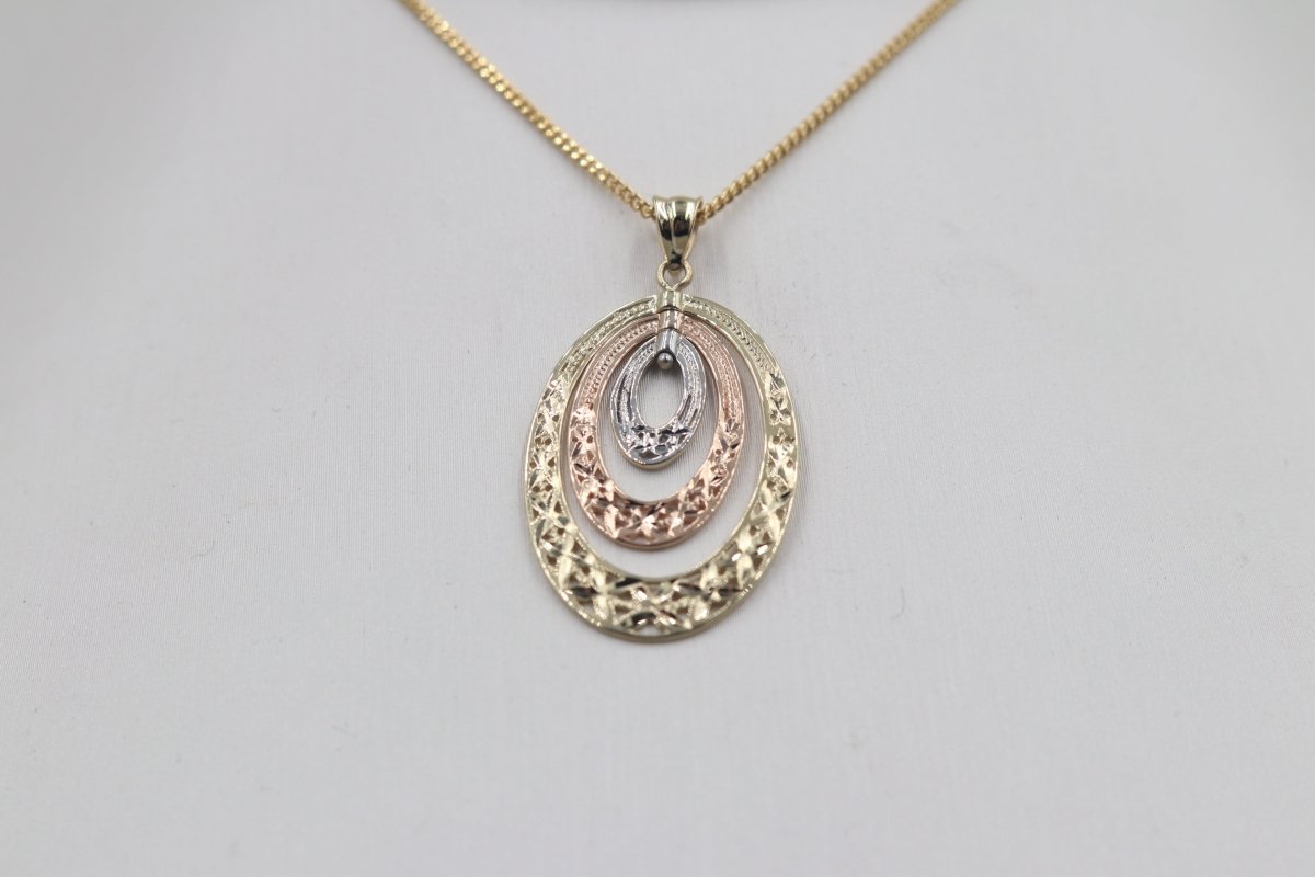 9ct Gold Tricolor Fancy Oval Drop Pendent