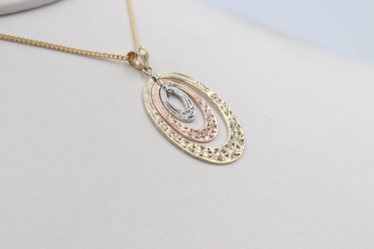 9ct Gold Tricolor Fancy Oval Drop Pendent