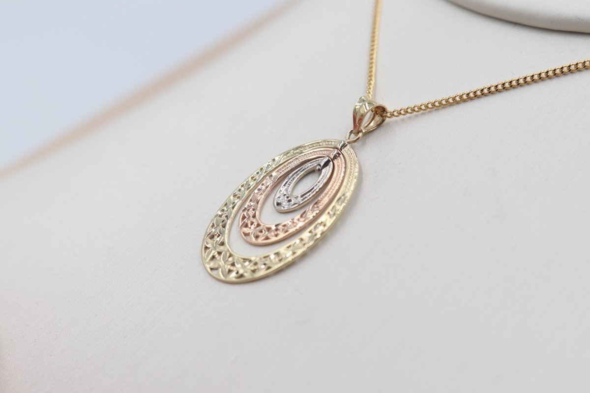 9ct Gold Tricolor Fancy Oval Drop Pendent