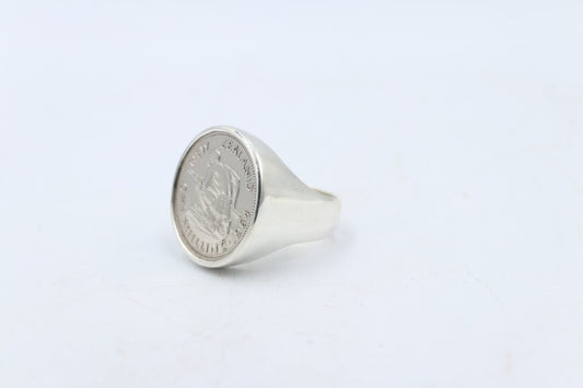 Stg Silver Heavy New Zealand Shilling Coin Ring