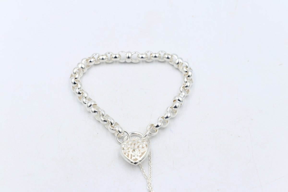 Stg Silver Handmade belcher Bracelet with Filigree Heart CYB83
