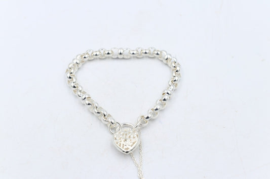 Stg Silver Handmade belcher Bracelet with Filigree Heart CYB83