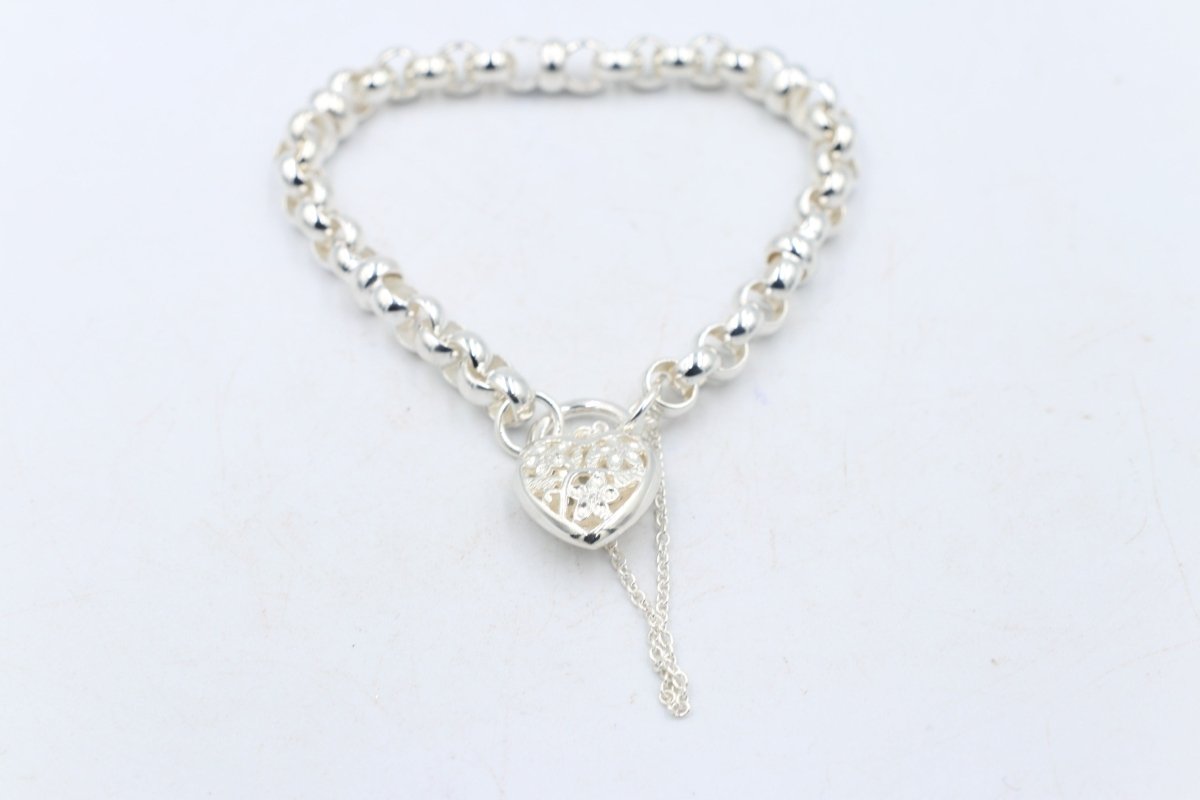 Stg Silver Handmade belcher Bracelet with Filigree Heart CYB83