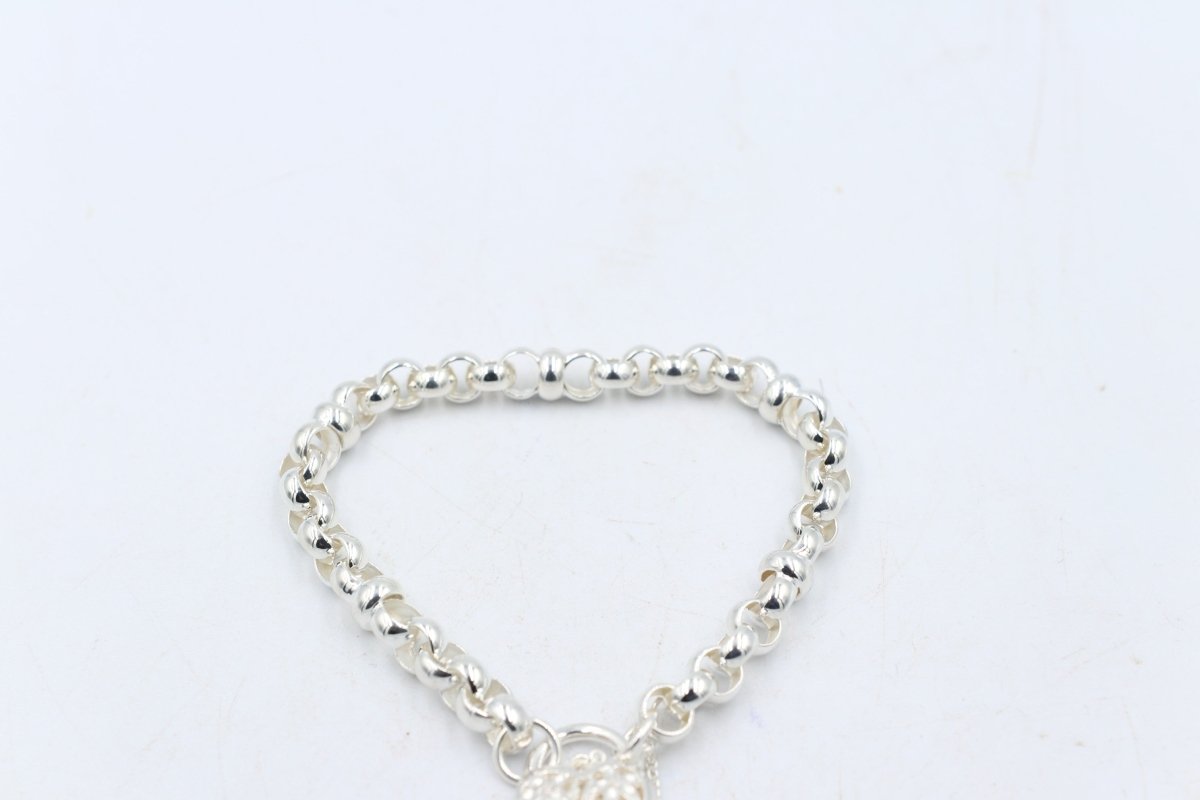 Stg Silver Handmade belcher Bracelet with Filigree Heart CYB83