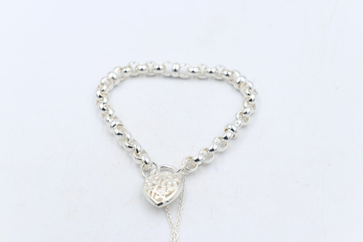 Stg Silver Handmade belcher Bracelet with Filigree Heart CYB83